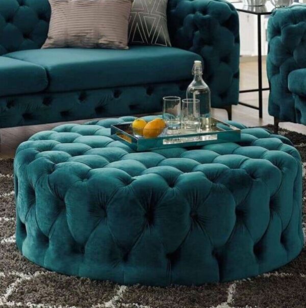 Chesterfield Round Button Pouffe Ottoman Coffee Table