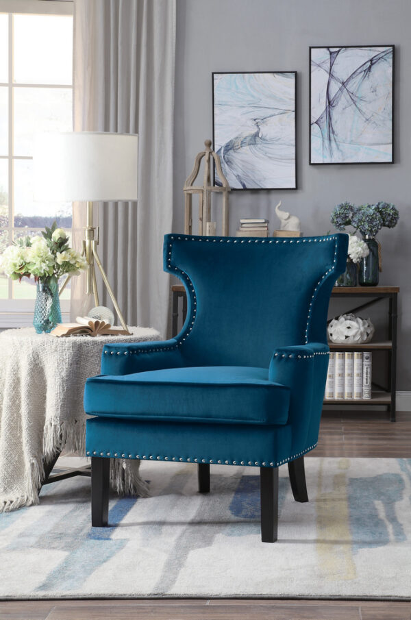 Lapis Velvet Accent Chair with Nailheads - Image 4